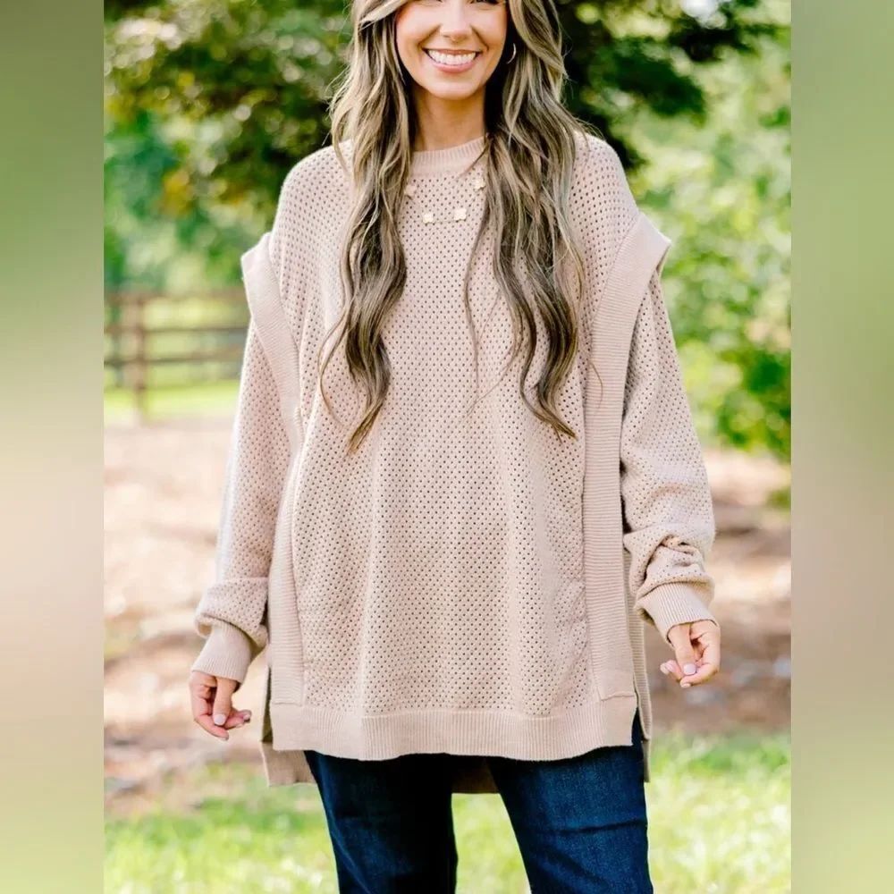 Chic Soul Size 1X Allstar Sweater, Beige Plus Size NWOT